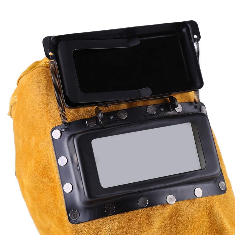 Ejoyous Leather Welding Hood Welder Mask Breathable Welding Helmet For Eyes Face Neck Leather Welding Mask with Lens, Yellow - Image 4